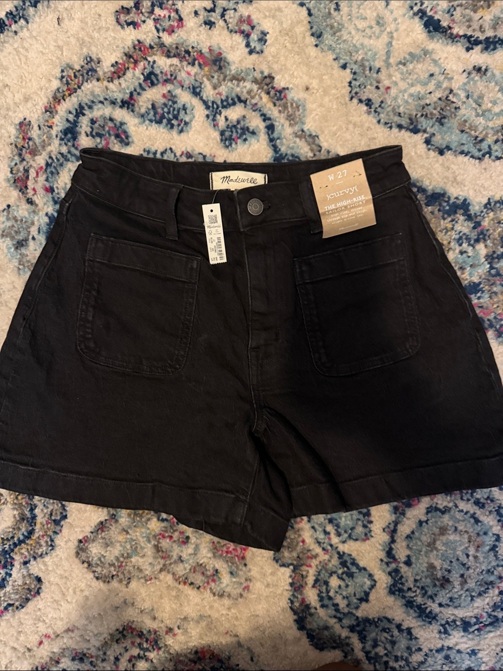 NWT Madewell Black High-Waist Utility Curvy Shorts with Front Pockets- size 27
